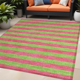 Homeroots 5' X 8' Green And Red Striped Washable Non Skid Indoor Outdoor Area Rug Blush Polyester 561054