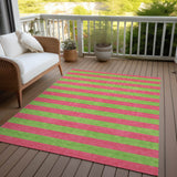 Homeroots 5' X 8' Green And Red Striped Washable Non Skid Indoor Outdoor Area Rug Blush Polyester 561054