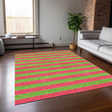 Homeroots 5' X 8' Green And Red Striped Washable Non Skid Indoor Outdoor Area Rug Blush Polyester 561054