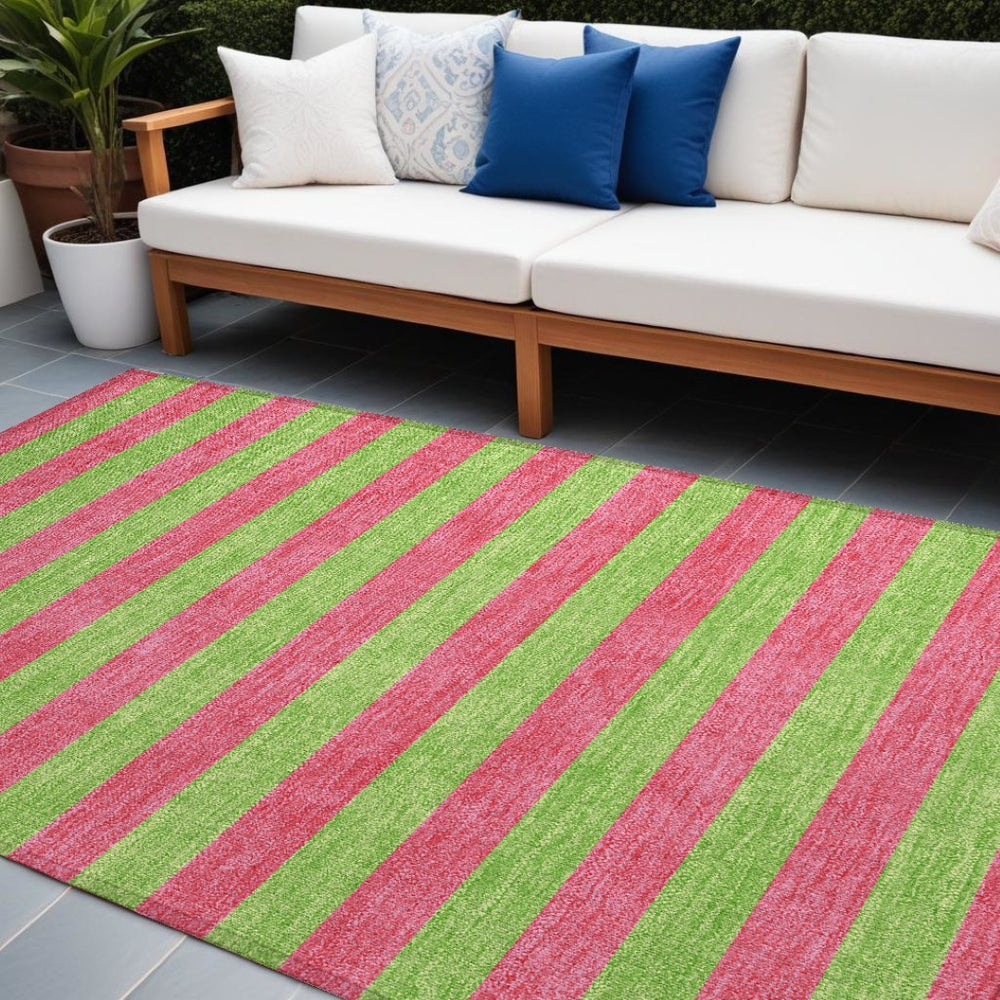 HomeRoots 5' X 8' Striped Washable Non-Skid Area Rug - Durable, Stain-Resistant, Perfect for Indoor & Outdoor Use Blush 561056
