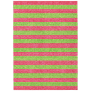 Homeroots 9' X 12' Green And Red Striped Washable Non Skid Indoor Outdoor Area Rug Blush Polyester 561057