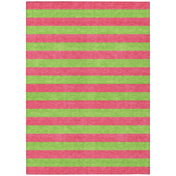 Homeroots 9' X 12' Green And Red Striped Washable Non Skid Indoor Outdoor Area Rug Blush Polyester 561057