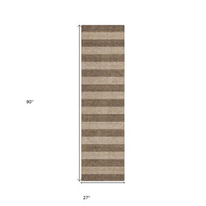 Homeroots 8' Runner Stylish Striped Washable Non-skid Indoor-outdoor Rug For Kid-friendly Spaces Coffee Polyester 561060