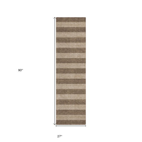Homeroots 8' Runner Stylish Striped Washable Non-skid Indoor-outdoor Rug For Kid-friendly Spaces Coffee Polyester 561060