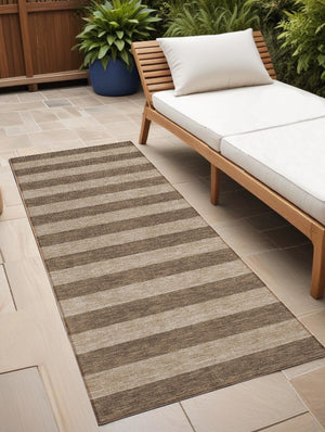 Homeroots 8' Runner Stylish Striped Washable Non-skid Indoor-outdoor Rug For Kid-friendly Spaces Coffee Polyester 561060