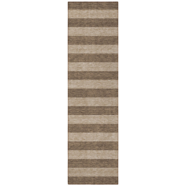 Homeroots 8' Runner Stylish Striped Washable Non-skid Indoor-outdoor Rug For Kid-friendly Spaces Coffee Polyester 561060