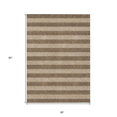 Homeroots 8' Runner Stylish Striped Washable Non-skid Indoor-outdoor Rug For Kid-friendly Spaces Coffee Polyester 561062