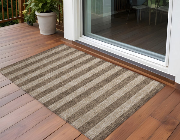 Homeroots 8' Runner Stylish Striped Washable Non-skid Indoor-outdoor Rug For Kid-friendly Spaces Coffee Polyester 561062