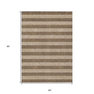 Homeroots 8' Runner Stylish Striped Washable Non-skid Indoor-outdoor Rug For Kid-friendly Spaces Coffee Polyester 561063