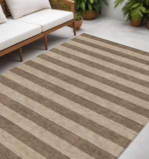 Homeroots 8' Runner Stylish Striped Washable Non-skid Indoor-outdoor Rug For Kid-friendly Spaces Coffee Polyester 561063