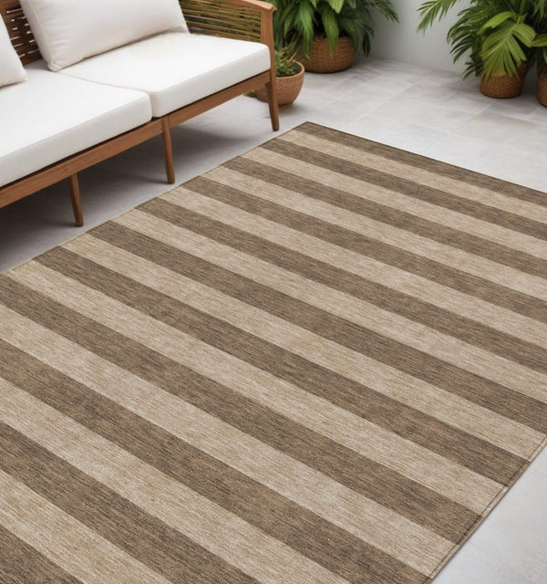 Homeroots 8' Runner Stylish Striped Washable Non-skid Indoor-outdoor Rug For Kid-friendly Spaces Coffee Polyester 561063