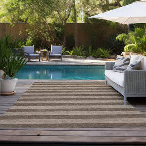 Homeroots 8' Runner Stylish Striped Washable Non-skid Indoor-outdoor Rug For Kid-friendly Spaces Coffee Polyester 561063