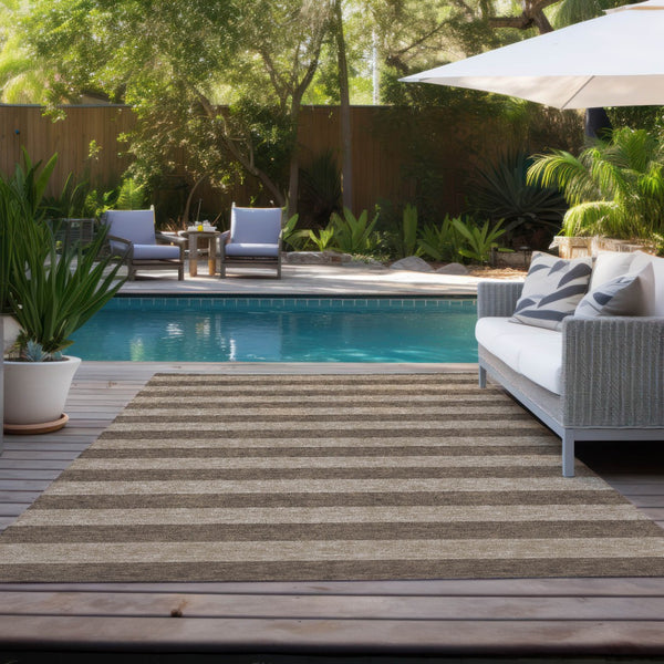 Homeroots 8' Runner Stylish Striped Washable Non-skid Indoor-outdoor Rug For Kid-friendly Spaces Coffee Polyester 561063