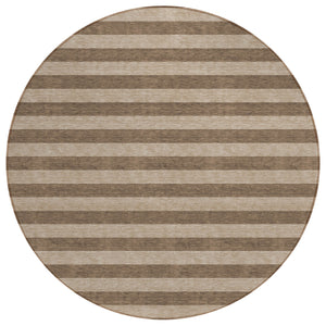 Homeroots 8' Round Coffee Round Striped Washable Non Skid Indoor Outdoor Area Rug Coffee Polyester 561064