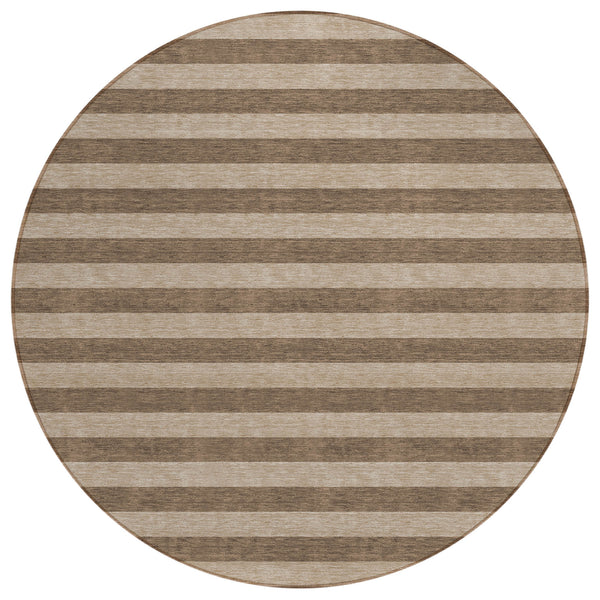 Homeroots 8' Round Coffee Round Striped Washable Non Skid Indoor Outdoor Area Rug Coffee Polyester 561064