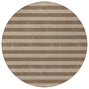 Homeroots 8' Round Coffee Round Striped Washable Non Skid Indoor Outdoor Area Rug Coffee Polyester 561064