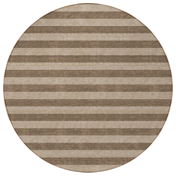 Homeroots 8' Round Coffee Round Striped Washable Non Skid Indoor Outdoor Area Rug Coffee Polyester 561064