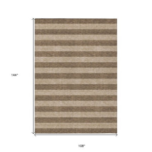 Homeroots 8' Runner Stylish Striped Washable Non-skid Indoor-outdoor Rug For Kid-friendly Spaces Coffee Polyester 561066