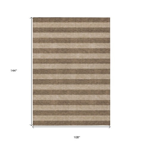 Homeroots 8' Runner Stylish Striped Washable Non-skid Indoor-outdoor Rug For Kid-friendly Spaces Coffee Polyester 561066