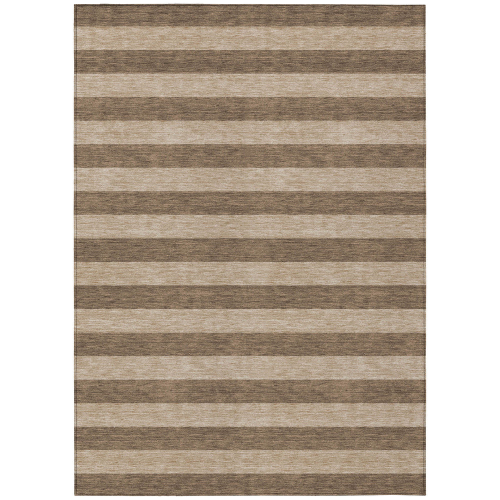 Homeroots 10' X 14' Coffee Striped Washable Non Skid Indoor Outdoor Area Rug Coffee Polyester 561067