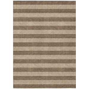 Homeroots 10' X 14' Coffee Striped Washable Non Skid Indoor Outdoor Area Rug Coffee Polyester 561067