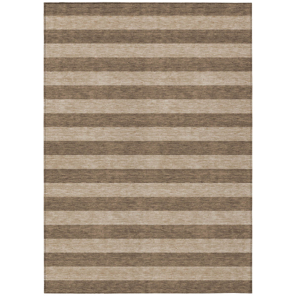 Homeroots 10' X 14' Coffee Striped Washable Non Skid Indoor Outdoor Area Rug Coffee Polyester 561067