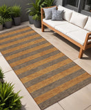 Homeroots 8' Runner Brown And Tan Striped Washable Non Skid Indoor Outdoor Runner Rug Fudge Polyester 561069