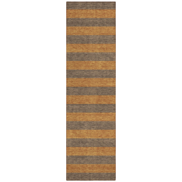 Homeroots 8' Runner Brown And Tan Striped Washable Non Skid Indoor Outdoor Runner Rug Fudge Polyester 561069