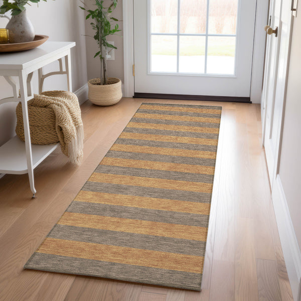 Homeroots 8' Runner Brown And Tan Striped Washable Non Skid Indoor Outdoor Runner Rug Fudge Polyester 561069