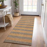 Homeroots 8' Runner Brown And Tan Striped Washable Non Skid Indoor Outdoor Runner Rug Fudge Polyester 561069