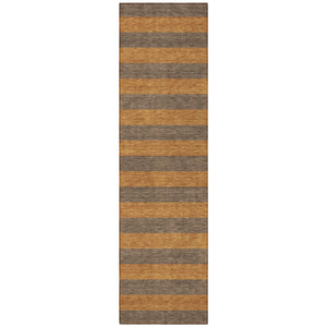 Homeroots 8' Runner Brown And Tan Striped Washable Non Skid Indoor Outdoor Runner Rug Fudge Polyester 561069