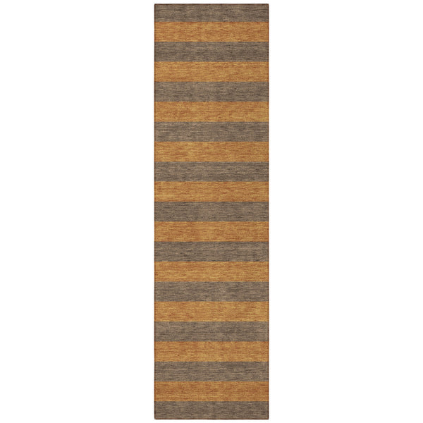 Homeroots 8' Runner Brown And Tan Striped Washable Non Skid Indoor Outdoor Runner Rug Fudge Polyester 561069