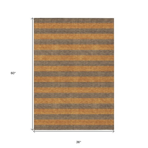 Homeroots 8' Runner Stylish Striped Washable Non-skid Indoor-outdoor Rug For Kid-friendly Spaces Fudge Polyester 561071