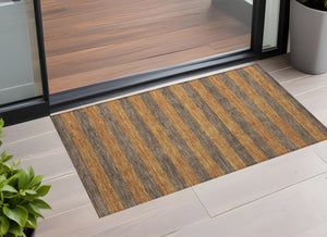 Homeroots 8' Runner Stylish Striped Washable Non-skid Indoor-outdoor Rug For Kid-friendly Spaces Fudge Polyester 561071