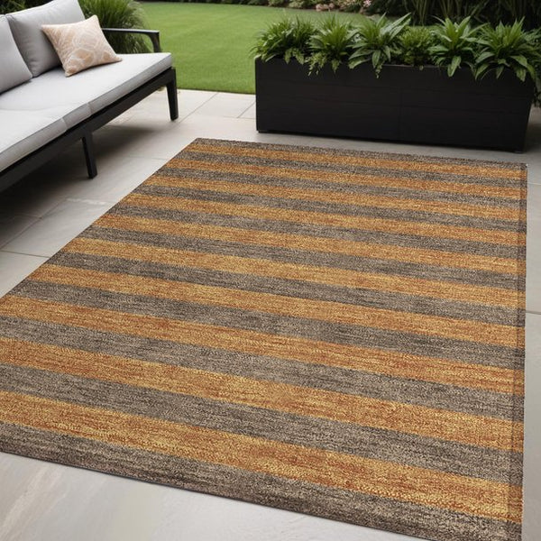 Homeroots 8' Runner Stylish Striped Washable Non-skid Indoor-outdoor Rug For Kid-friendly Spaces Fudge Polyester 561072