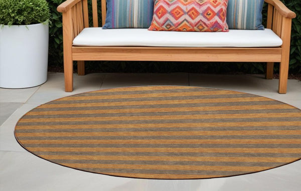 Homeroots 8' Runner Stylish Striped Washable Non-skid Indoor-outdoor Rug For Kid-friendly Spaces Fudge Polyester 561073