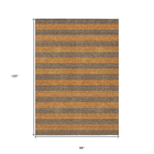 Homeroots 8' X 10' Brown And Tan Striped Washable Non Skid Indoor Outdoor Area Rug Fudge Polyester 561074
