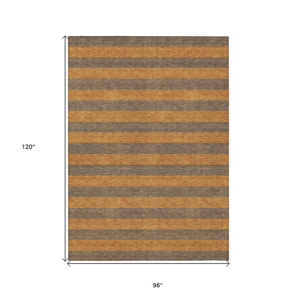 Homeroots 8' X 10' Brown And Tan Striped Washable Non Skid Indoor Outdoor Area Rug Fudge Polyester 561074