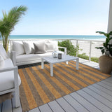 Homeroots 8' X 10' Brown And Tan Striped Washable Non Skid Indoor Outdoor Area Rug Fudge Polyester 561074