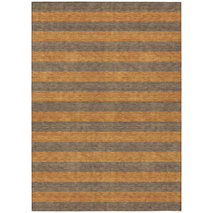 Homeroots 8' X 10' Brown And Tan Striped Washable Non Skid Indoor Outdoor Area Rug Fudge Polyester 561074