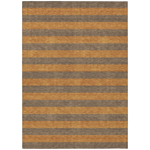 Homeroots 8' X 10' Brown And Tan Striped Washable Non Skid Indoor Outdoor Area Rug Fudge Polyester 561074