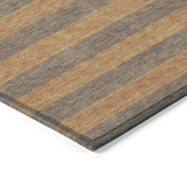 Homeroots 8' X 10' Brown And Tan Striped Washable Non Skid Indoor Outdoor Area Rug Fudge Polyester 561074