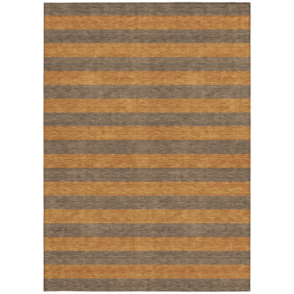 Homeroots 8' X 10' Brown And Tan Striped Washable Non Skid Indoor Outdoor Area Rug Fudge Polyester 561074