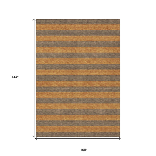 Homeroots 9' X 12' Brown And Tan Striped Washable Non Skid Indoor Outdoor Area Rug Fudge Polyester 561075