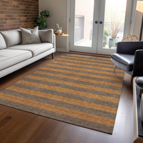 HomeRoots 5' X 8' Striped Washable Non-Skid Area Rug - Durable, Stain-Resistant, Perfect for Indoor & Outdoor Use Fudge 561075