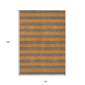 Homeroots 8' Runner Stylish Striped Washable Non-skid Indoor-outdoor Rug For Kid-friendly Spaces Fudge Polyester 561076