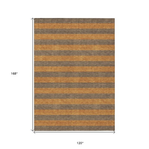 Homeroots 8' Runner Stylish Striped Washable Non-skid Indoor-outdoor Rug For Kid-friendly Spaces Fudge Polyester 561076