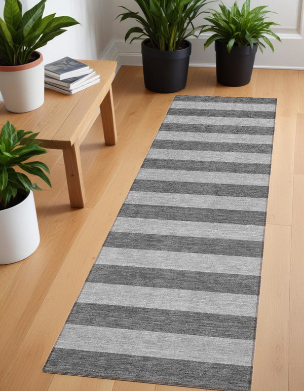 Homeroots 8' Runner Stylish Striped Washable Non-skid Indoor-outdoor Rug For Kid-friendly Spaces Granite Polyester 561078