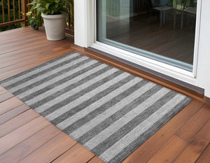 Homeroots 8' Runner Stylish Striped Washable Non-skid Indoor-outdoor Rug For Kid-friendly Spaces Granite Polyester 561080