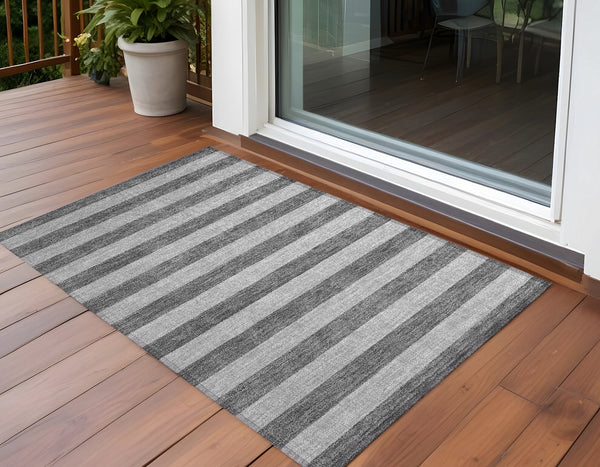 Homeroots 8' Runner Stylish Striped Washable Non-skid Indoor-outdoor Rug For Kid-friendly Spaces Granite Polyester 561080